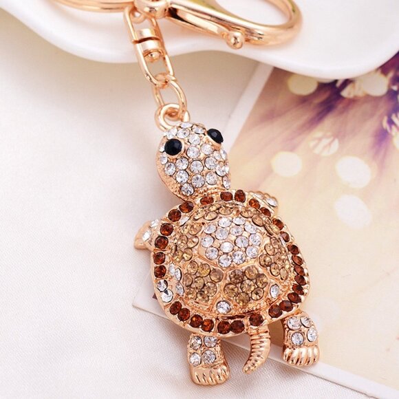 Turtle Keychain Rhinestone Sea Turtle Charm Bag Charm Keychain - Picture 1 of 7